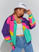 Chaqueta Multicolor con Hombros Caídos y Cierre de Cremallera