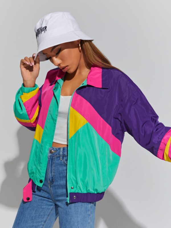 Chaqueta Multicolor con Hombros Caídos y Cierre de Cremallera - Image 3