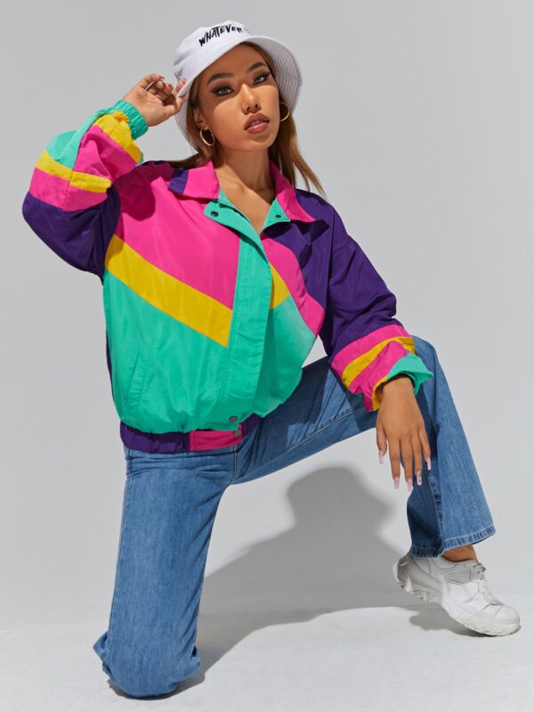 Chaqueta Multicolor con Hombros Caídos y Cierre de Cremallera - Image 4