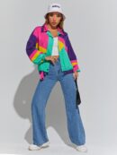 Chaqueta Multicolor con Hombros Caídos y Cierre de Cremallera