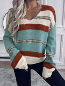Sweater Casual a Rayas con Hombros Caídos para Otoño/Invierno