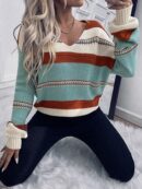 Sweater Casual a Rayas con Hombros Caídos para Otoño/Invierno