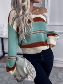 Sweater Casual a Rayas con Hombros Caídos para Otoño/Invierno