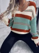 Sweater Casual a Rayas con Hombros Caídos para Otoño/Invierno