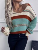 Sweater Casual a Rayas con Hombros Caídos para Otoño/Invierno