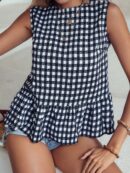 Blusa Peplum Cuadros Gingham con Volantes y Sin Mangas