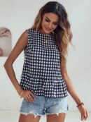 Blusa Peplum Cuadros Gingham con Volantes y Sin Mangas