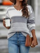 Sweater Multicolor con Hombros Caídos y Manga Larga