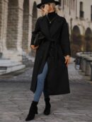 Abrigo Elegante con Solapa, Doble Botonadura y Cinturón