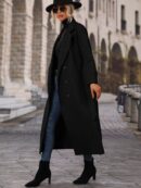 Abrigo Elegante con Solapa, Doble Botonadura y Cinturón