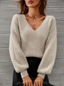 Sweater V-Neck con Hombros Caídos Estilo Francés