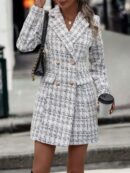 Abrigo de Tweed a Cuadros con Doble Botonadura