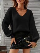 Sweater V-Neck con Hombros Caídos Estilo Francés