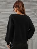 Sweater V-Neck con Hombros Caídos Estilo Francés