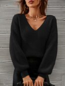 Sweater V-Neck con Hombros Caídos Estilo Francés