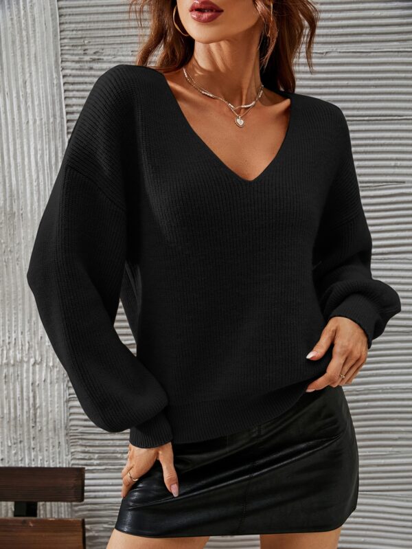 Sweater V-Neck con Hombros Caídos Estilo Francés - Image 17