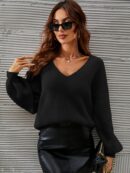 Sweater V-Neck con Hombros Caídos Estilo Francés