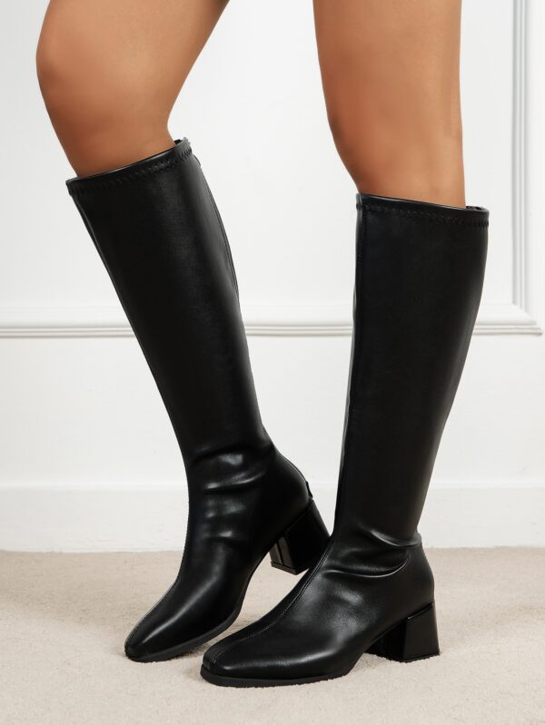 Botas Negras Elegantes de Taco Grueso y Punta Cuadrada - Image 9