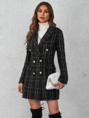 Abrigo Cuadros Elegante con Doble Botonadura