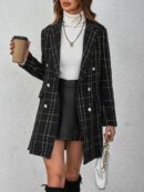 Abrigo Cuadros Elegante con Doble Botonadura