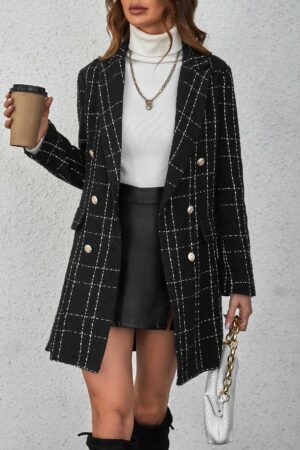 Abrigo Cuadros Elegante con Doble Botonadura