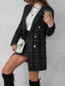 Abrigo Cuadros Elegante con Doble Botonadura