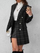 Abrigo Cuadros Elegante con Doble Botonadura