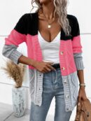 Cardigan Tejido Tricolor con Botones y Cuello en V