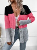 Cardigan Tejido Tricolor con Botones y Cuello en V