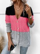 Cardigan Tejido Tricolor con Botones y Cuello en V