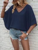 Blusa de Verano con Escote en V y Mangas Murciélago