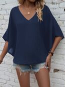 Blusa de Verano con Escote en V y Mangas Murciélago