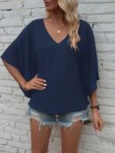 Blusa de Verano con Escote en V y Mangas Murciélago