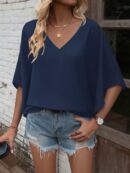 Blusa de Verano con Escote en V y Mangas Murciélago