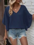 Blusa de Verano con Escote en V y Mangas Murciélago
