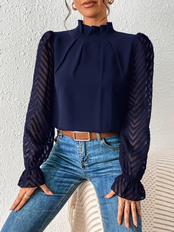 Blusa Elegante de Manga Larga con Cuello Volado y Detalles Plegados - Image 38