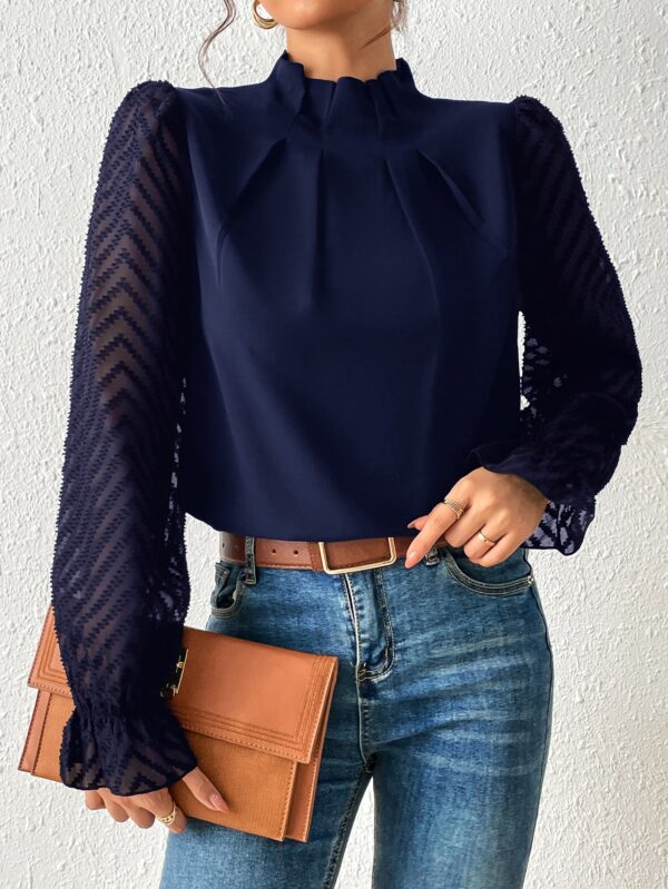 Blusa Elegante de Manga Larga con Cuello Volado y Detalles Plegados - Image 41