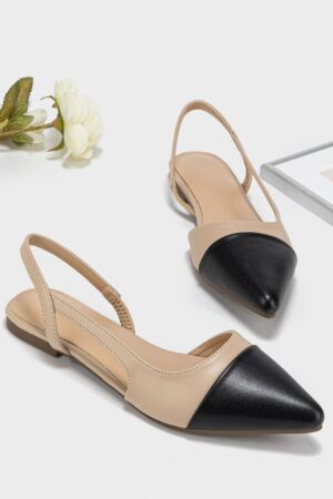 Zapatos Planos de Cuero Suave con Punta Puntiaguda y Diseño Bicolor