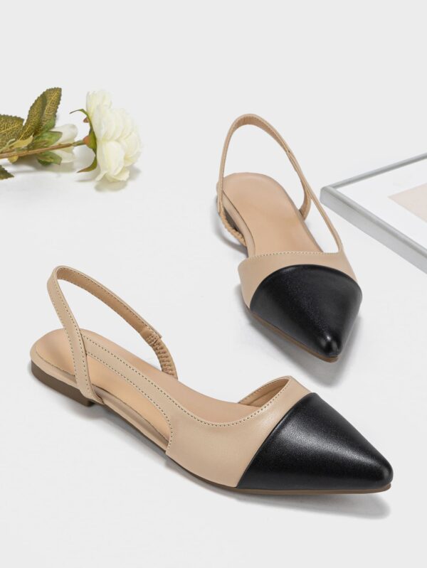 Zapatos Planos de Cuero Suave con Punta Puntiaguda y Diseño Bicolor