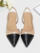 Zapatos Planos de Cuero Suave con Punta Puntiaguda y Diseño Bicolor