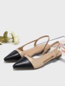 Zapatos Planos de Cuero Suave con Punta Puntiaguda y Diseño Bicolor