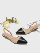 Zapatos Planos de Cuero Suave con Punta Puntiaguda y Diseño Bicolor