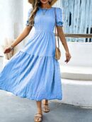 Vestido Maxi Clásico Negro con Mangas Puff y Ruedo de Volantes