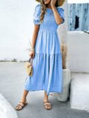 Vestido Maxi Clásico Negro con Mangas Puff y Ruedo de Volantes