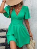 Vestido Casual Cuello en V con Mangas Mariposa