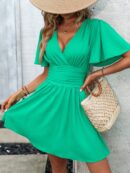 Vestido Casual Cuello en V con Mangas Mariposa