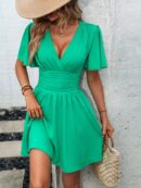 Vestido Casual Cuello en V con Mangas Mariposa