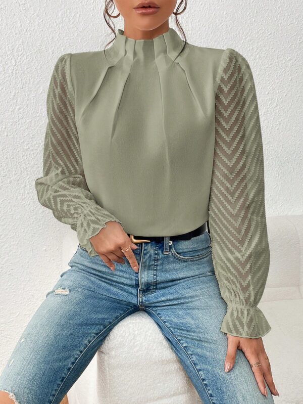 Blusa Elegante de Manga Larga con Cuello Volado y Detalles Plegados - Image 21
