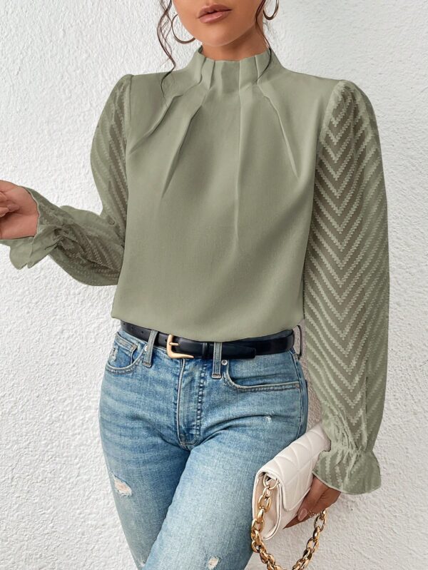 Blusa Elegante de Manga Larga con Cuello Volado y Detalles Plegados - Image 22