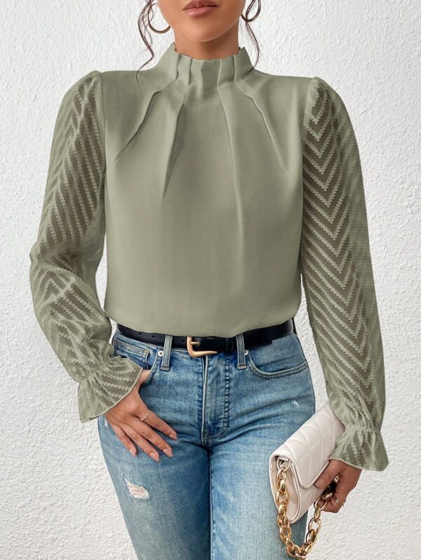 Blusa Elegante de Manga Larga con Cuello Volado y Detalles Plegados - Image 23